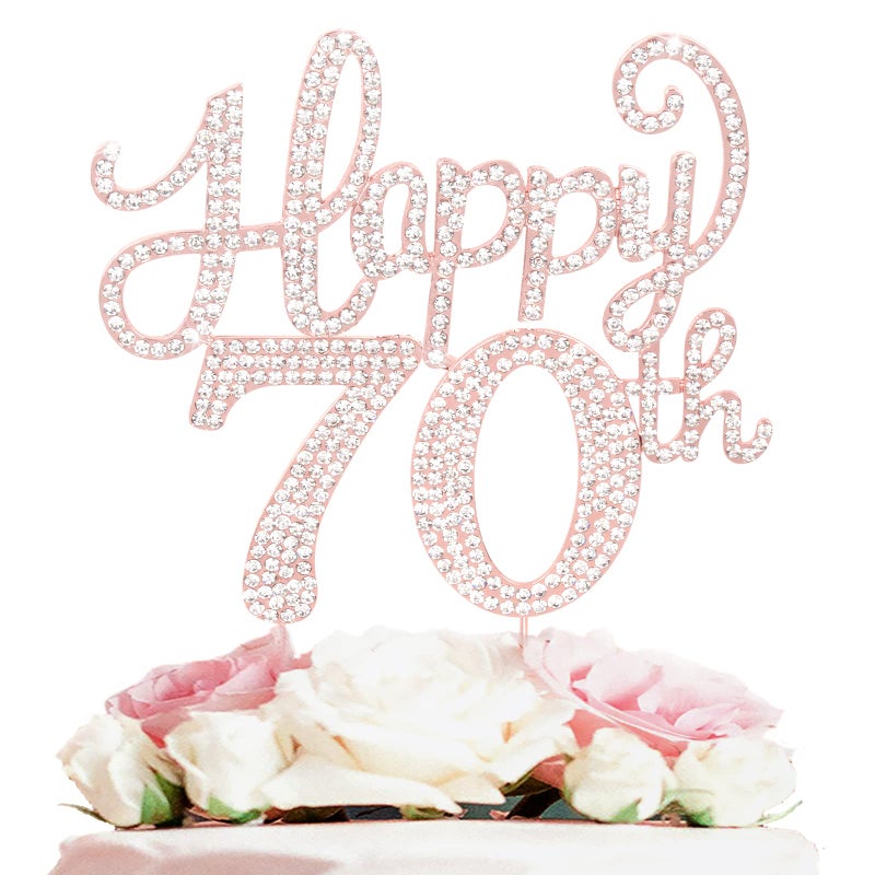 LASKYER Happy 70th Birthday Rose Gold Rhinestone Cake Topper - 70th Birthday/Anniversary,Cheers to Seventy Years Old Bday Party Metal Sparkly Centerpieces Decorations. - Image 1